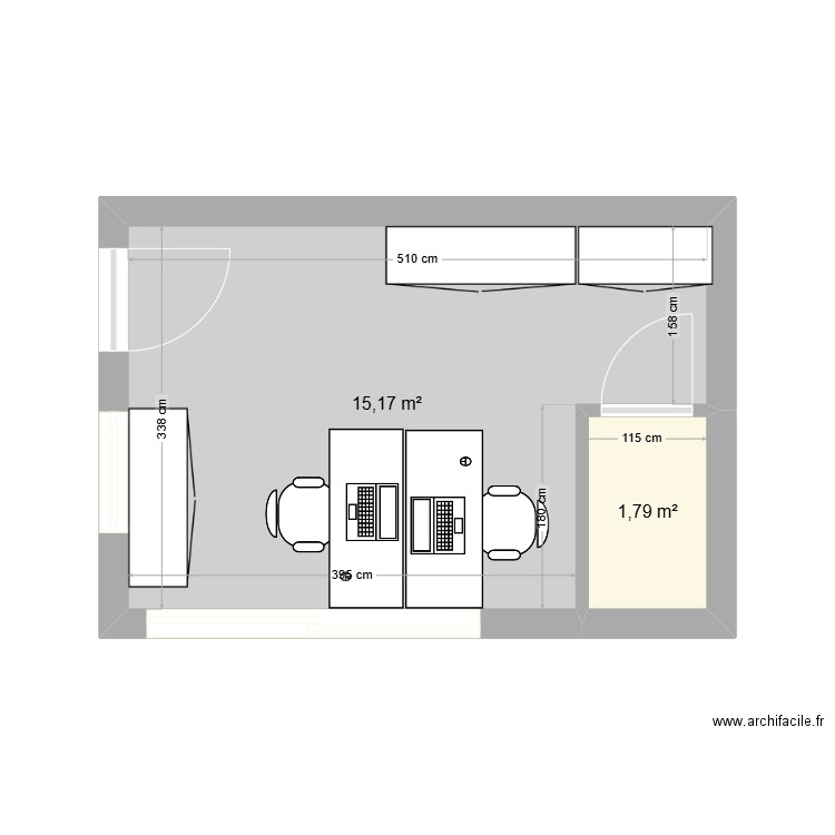 Bureau. Plan de 2 pièces et 17 m2