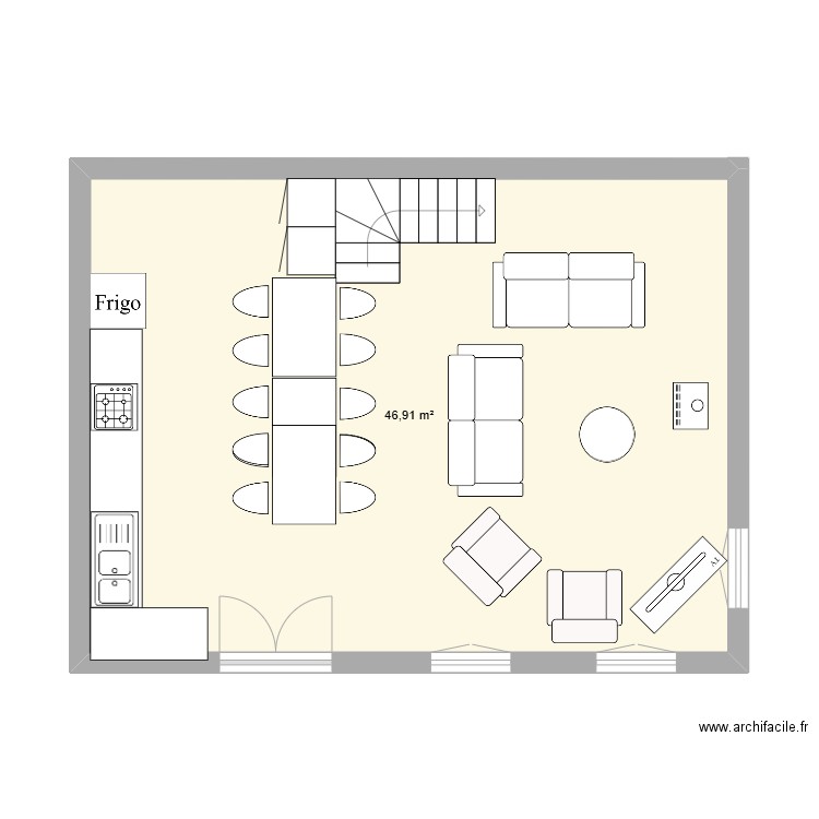 Mill - RDC. Plan de 1 pièce et 47 m2