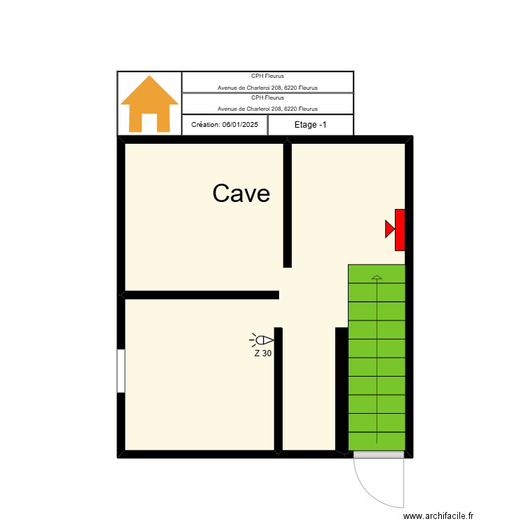 CPH Fleurus -1. Plan de 1 pièce et 16 m2