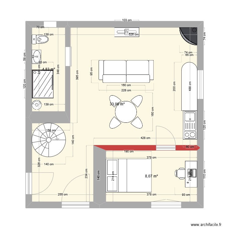 Ruine amnagement Xav. Plan de 3 pièces et 46 m2