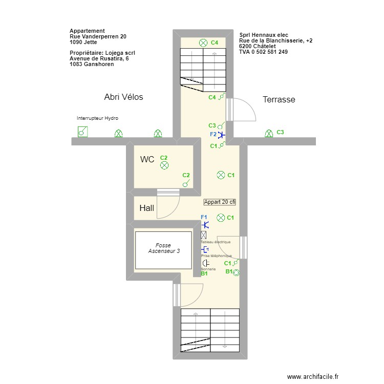 plan de situation appartement 20 cfi Niveau Rez. Plan de 2 pièces et 27 m2