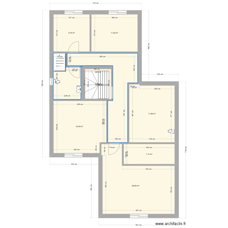 ETAGE BOIS LEROI. Plan de 8 pièces et 121 m2