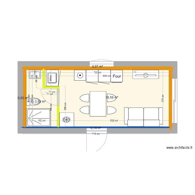 studio1. Plan de 5 pièces et 19 m2