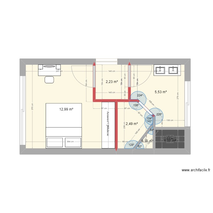 Chambre projet 2. Plan de 6 pièces et 25 m2