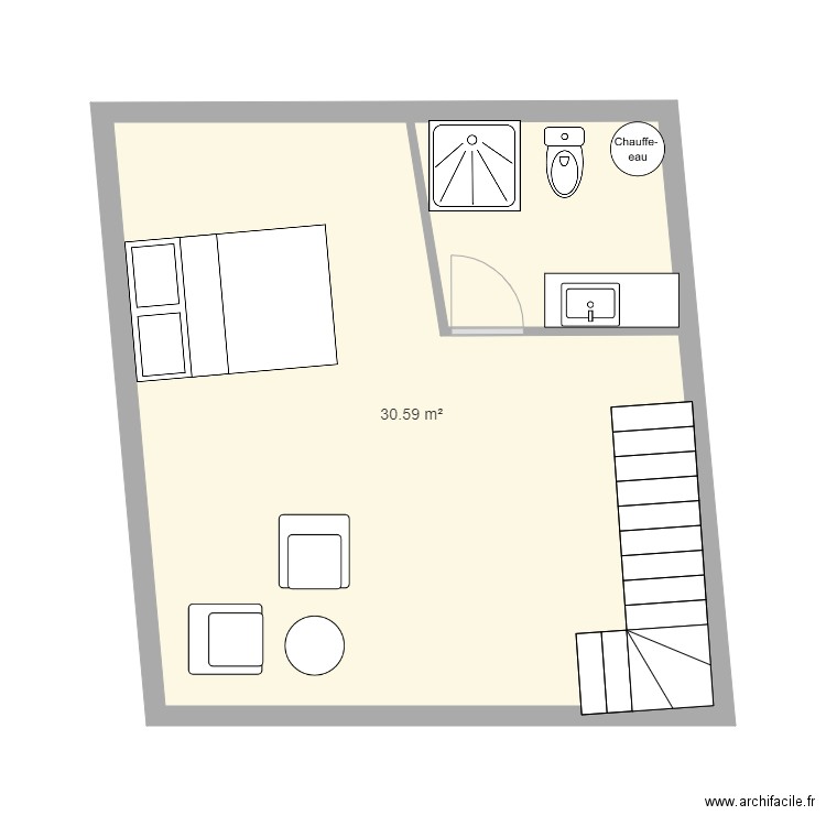 cham sdb 3. Plan de 1 pièce et 31 m2