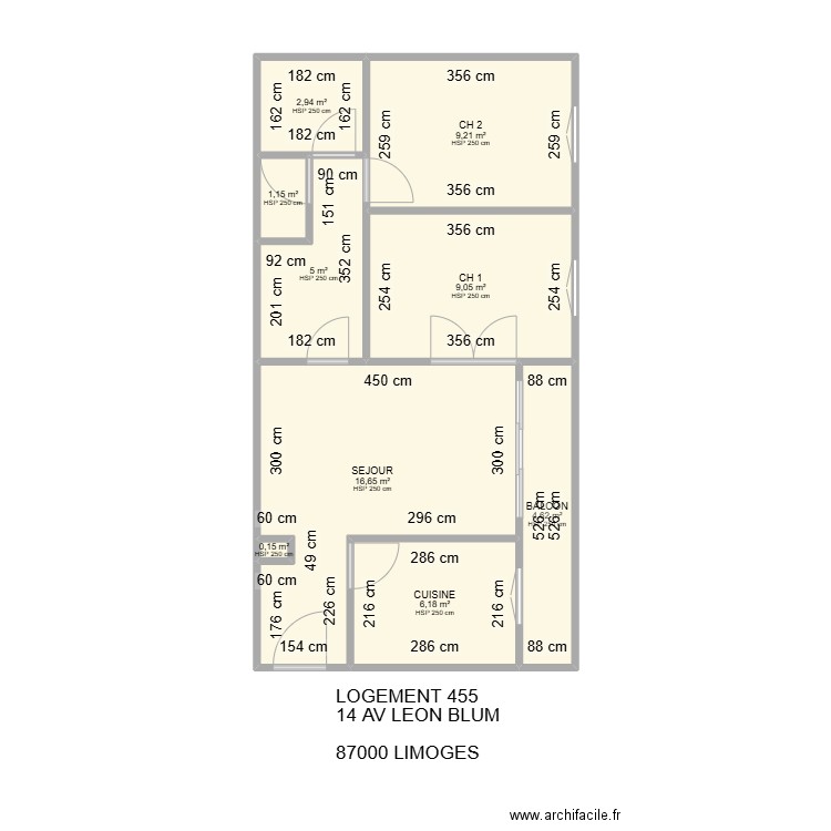 455  14 AV LEON BLUM. Plan de 9 pièces et 55 m2