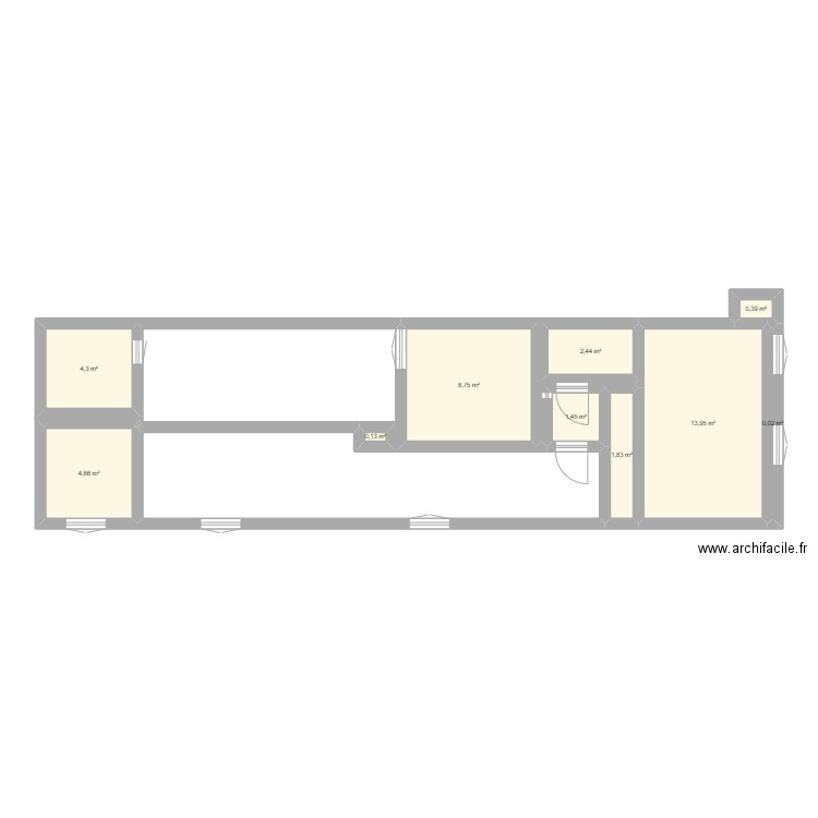 1er etage. Plan de 10 pièces et 38 m2