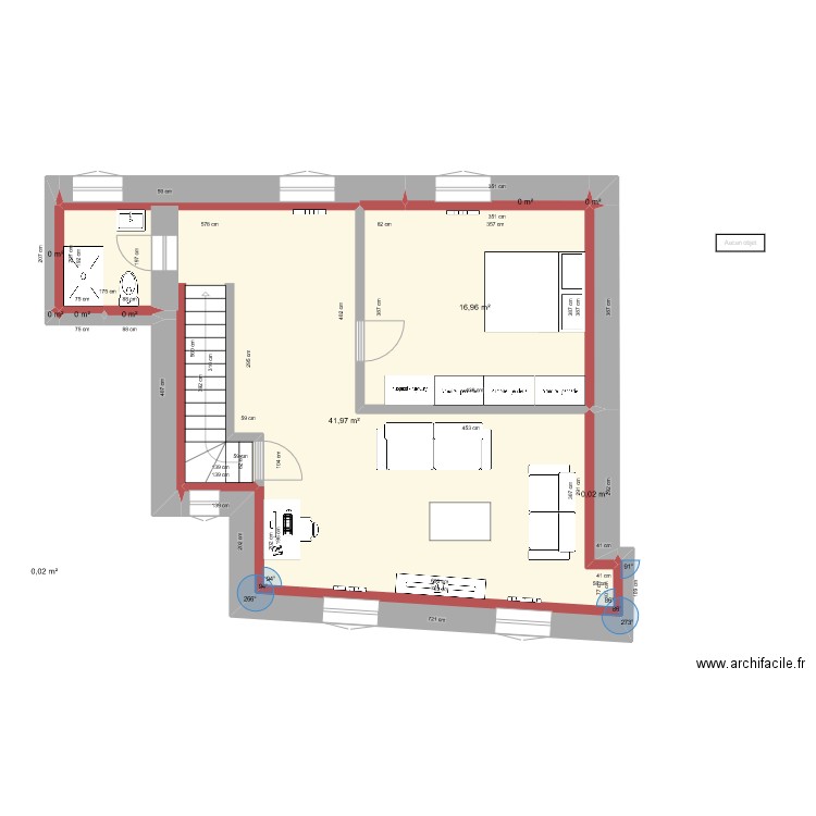 Plan Option 1 SDB. Plan de 11 pièces et 59 m2