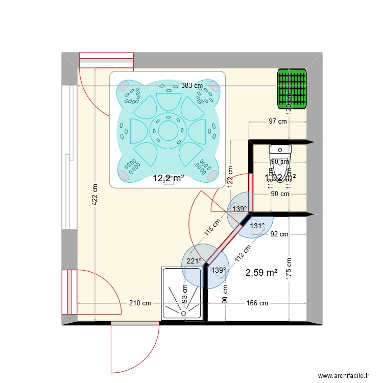 SPA  bis. Plan de 3 pièces et 16 m2