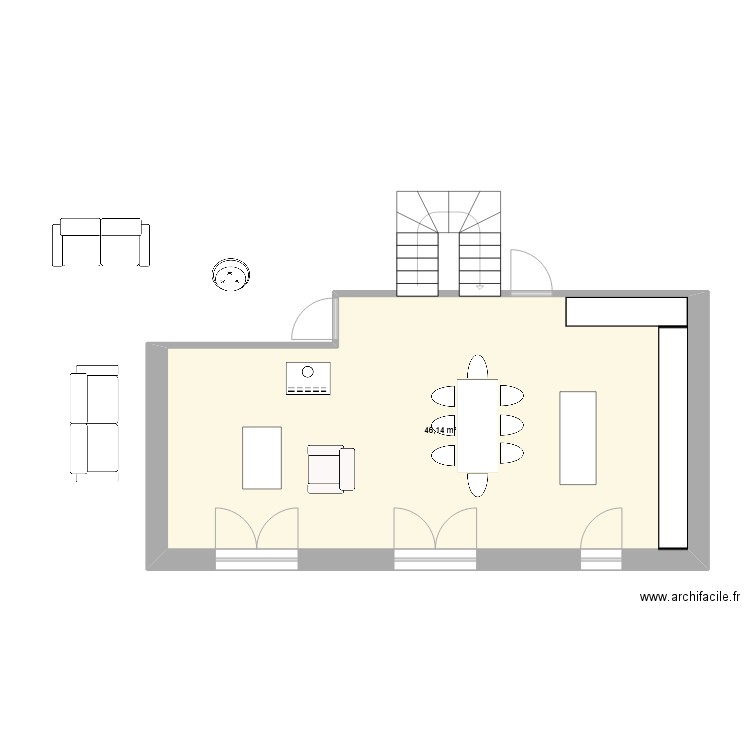 salon01. Plan de 1 pièce et 46 m2