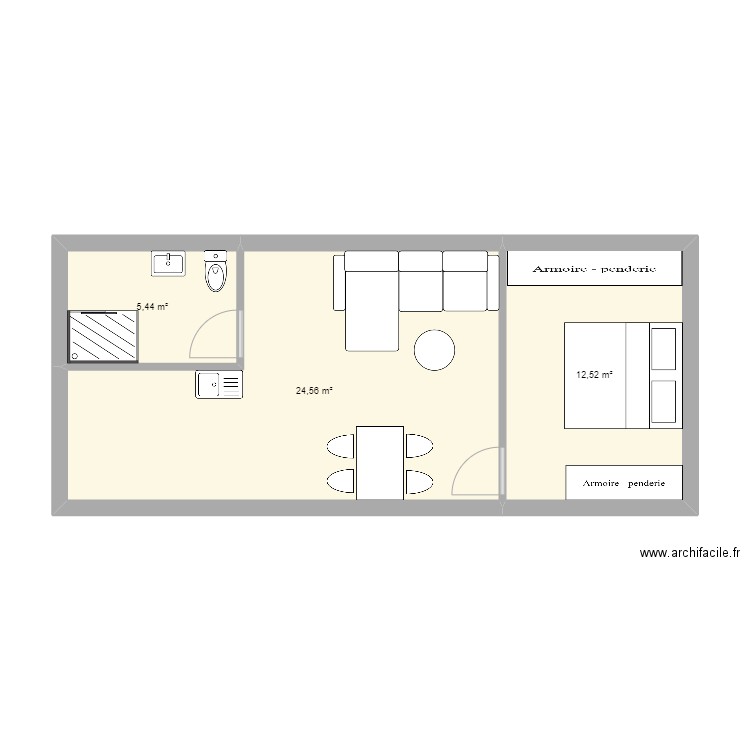 Appartement Givisiez. Plan de 3 pièces et 43 m2