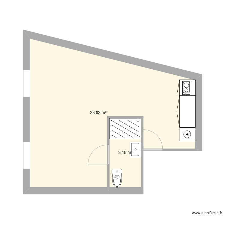 3EME ETAGE . Plan de 2 pièces et 27 m2