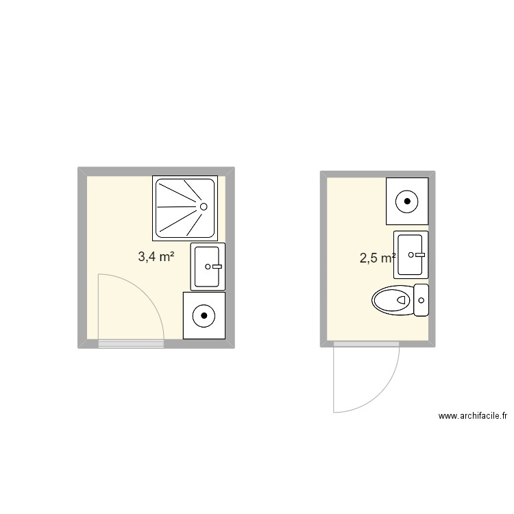 SDB. Plan de 2 pièces et 6 m2