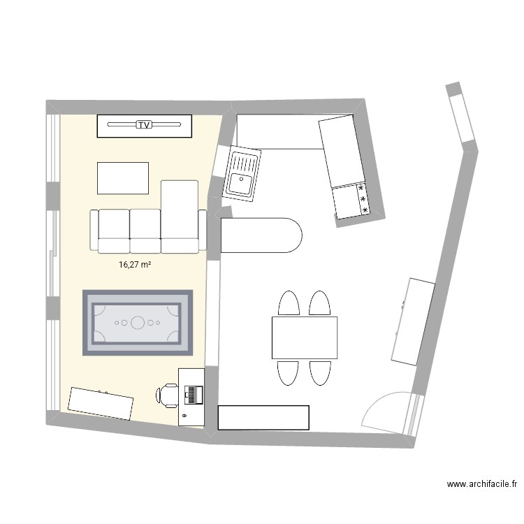 Bas. Plan de 1 pièce et 16 m2