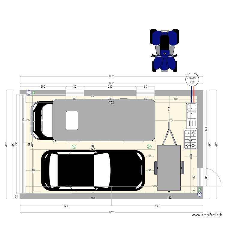 garage 40m2. Plan de 1 pièce et 32 m2