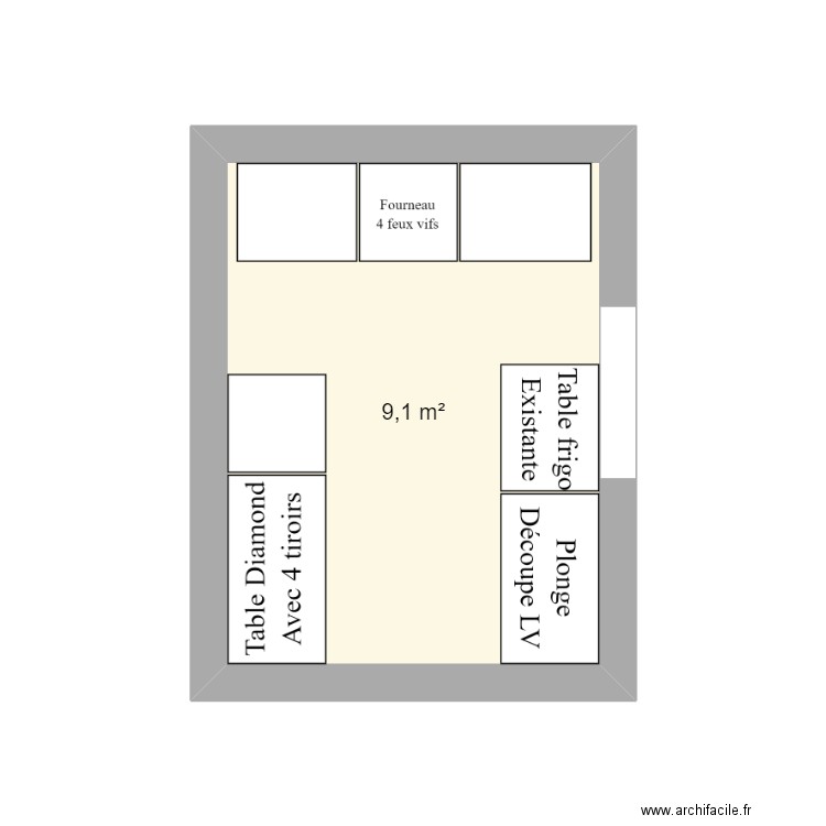 La cène. Plan de 1 pièce et 9 m2