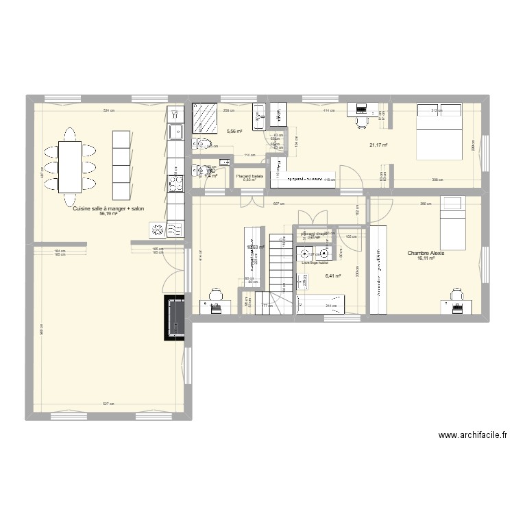 R+1 Jarrosson après rénovation v2. Plan de 9 pièces et 125 m2