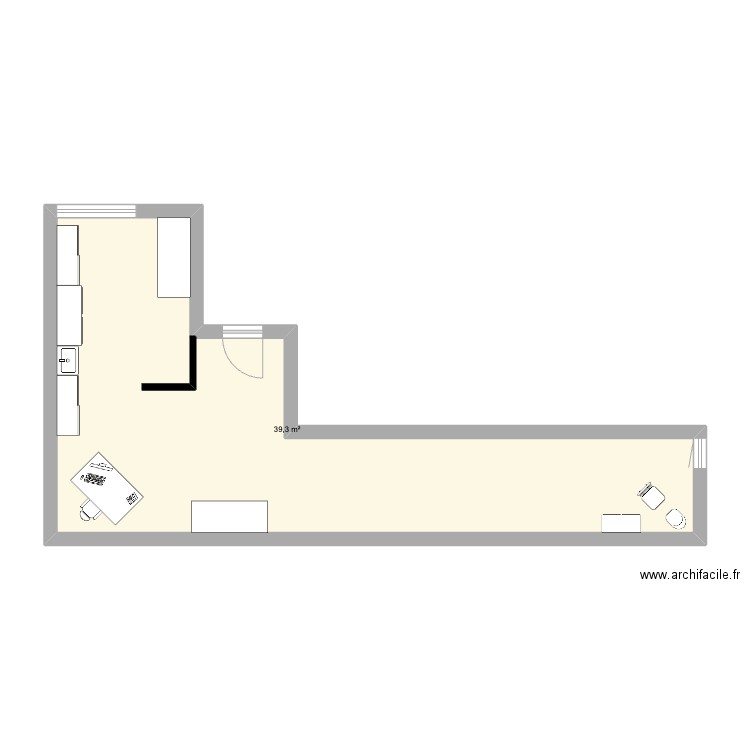 cabinet. Plan de 1 pièce et 39 m2