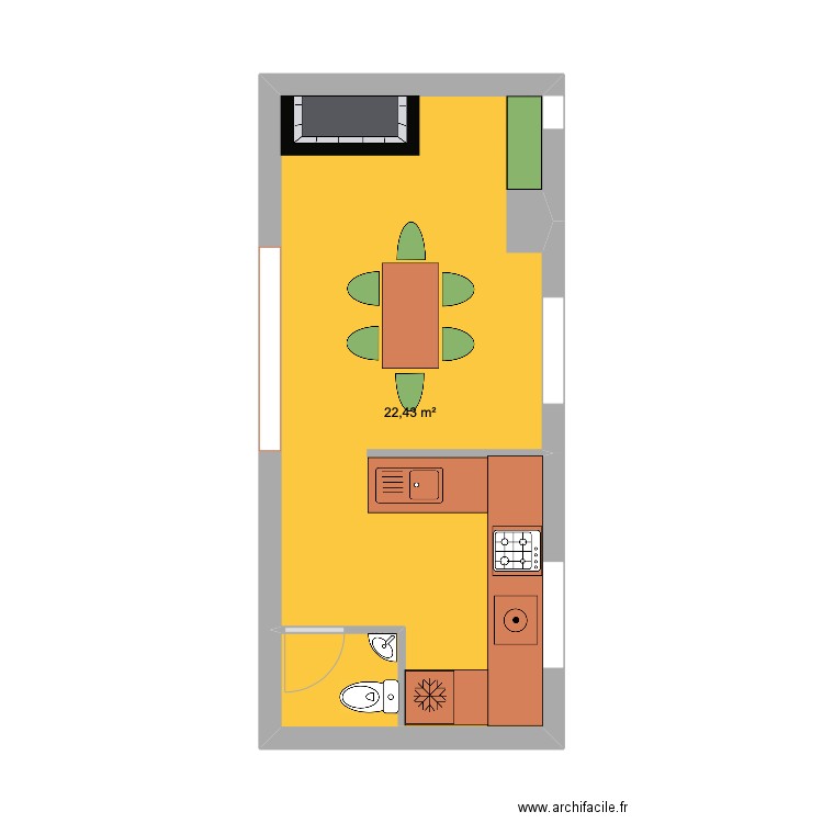 RDC cuisine Casa Aqui version 4. Plan de 1 pièce et 22 m2