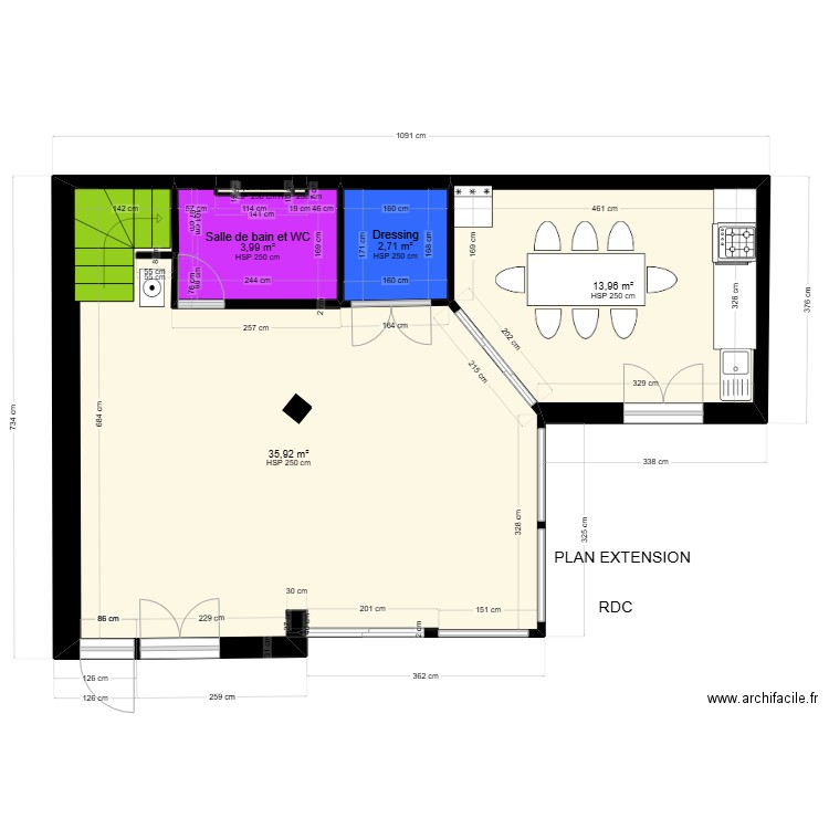 RDC FINAL AVEC COULOIR MEUBLE 6. Plan de 6 pièces et 57 m2