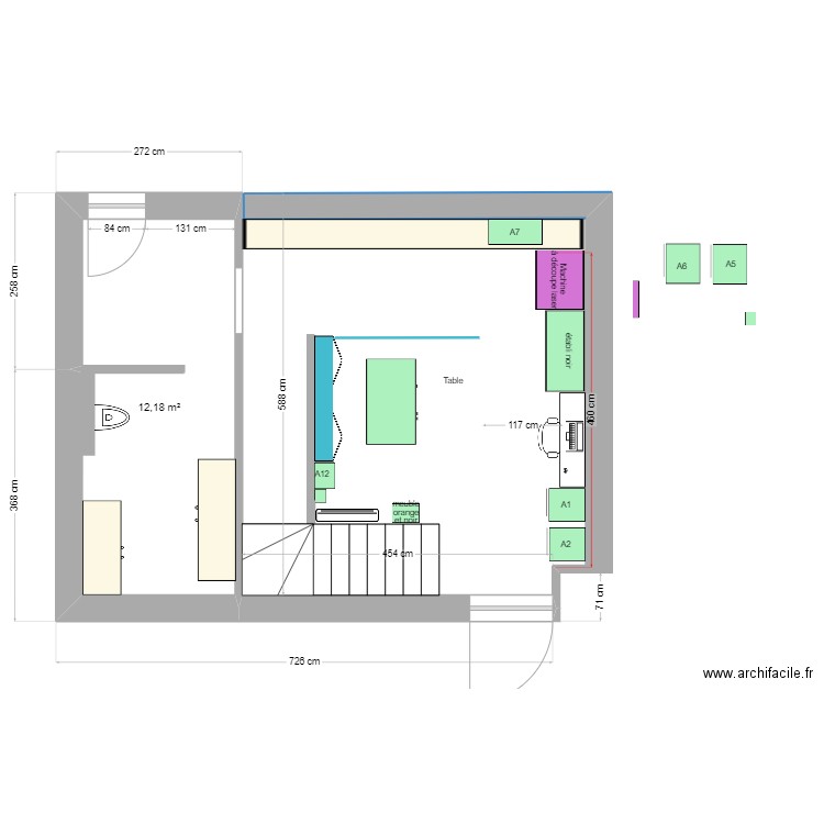 atelier ter. Plan de 1 pièce et 12 m2