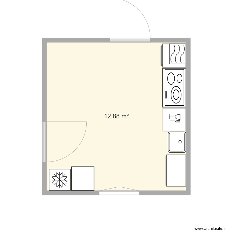 Cuisine. Plan de 1 pièce et 13 m2