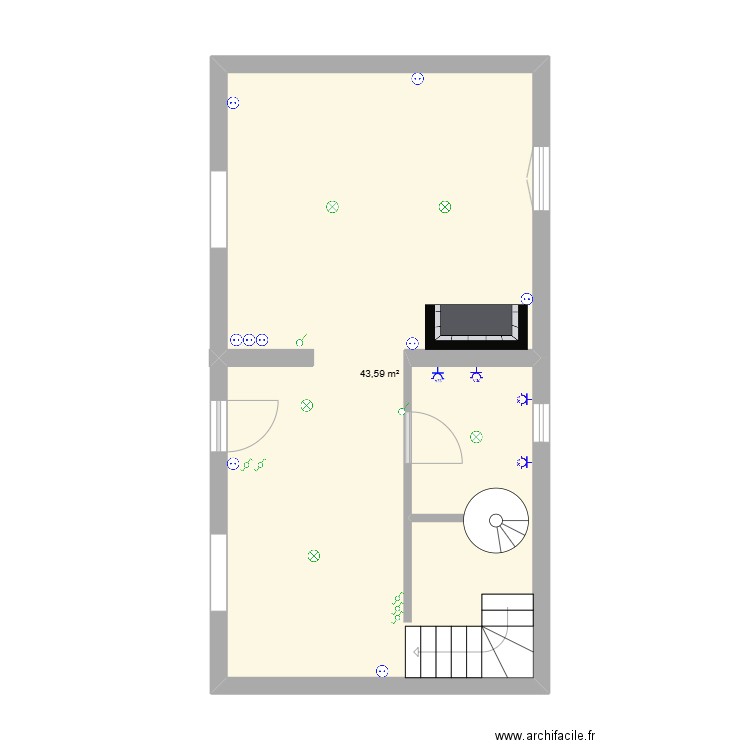 emmy et flo. Plan de 1 pièce et 44 m2