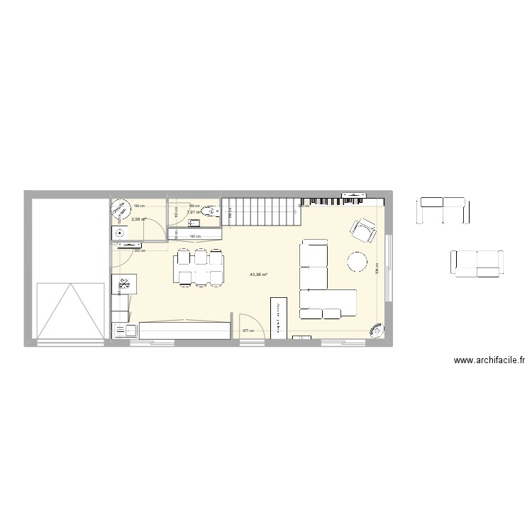 Sèvres V3 cuisine ouverte. Plan de 3 pièces et 49 m2