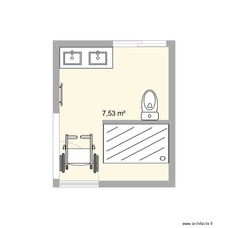 sdb 1. Plan de 1 pièce et 8 m2