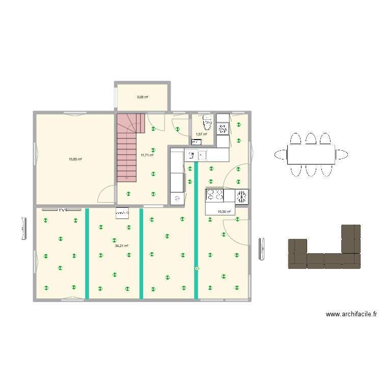 PROJET RDC 1. Plan de 6 pièces et 86 m2