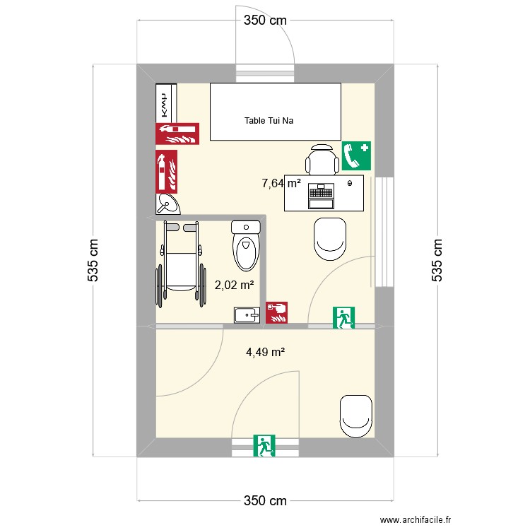 cabinet sans cloison . Plan de 3 pièces et 14 m2