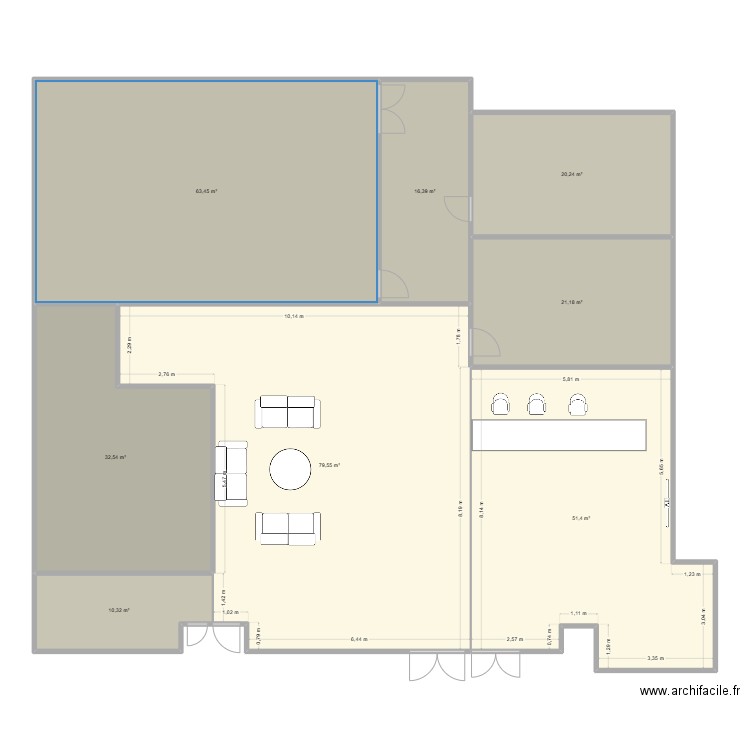 réno bureau. Plan de 8 pièces et 295 m2