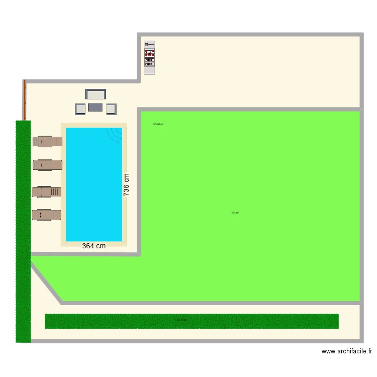 piscine. Plan de 3 pièces et 393 m2