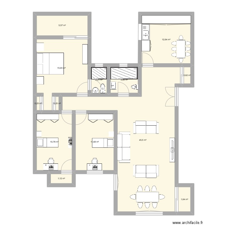 papa. Plan de 13 pièces et 112 m2