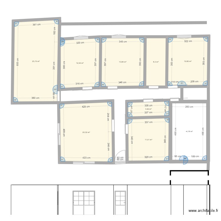 mais1. Plan de 9 pièces et 118 m2