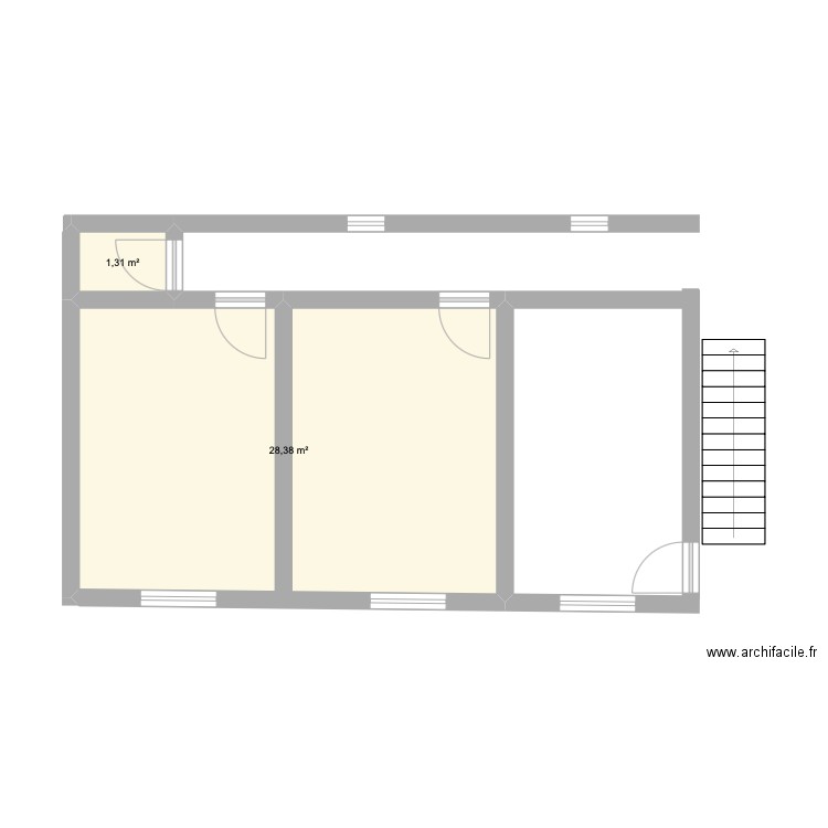 Etat initial Goutte. Plan de 2 pièces et 30 m2