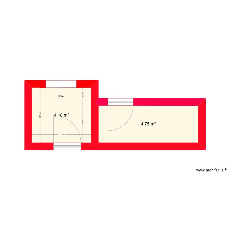 extention. Plan de 2 pièces et 9 m2