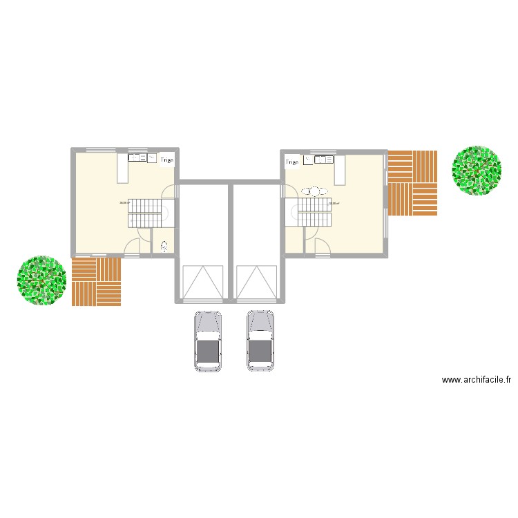 ceze. Plan de 2 pièces et 72 m2