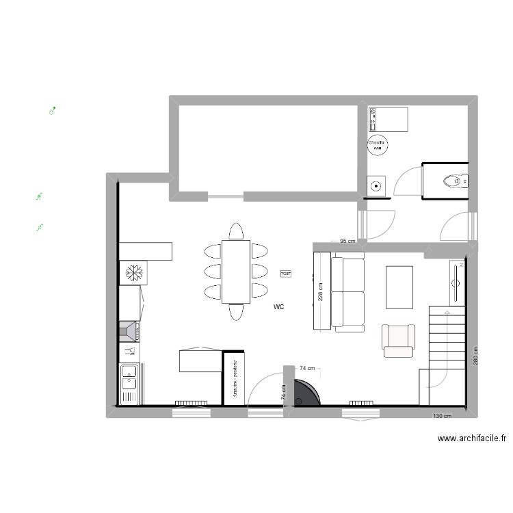 maisons rdc1. Plan de 7 pièces et 77 m2