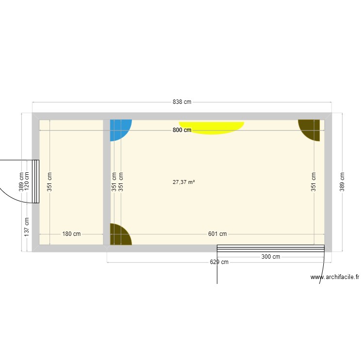 Boxe correction. Plan de 1 pièce et 27 m2