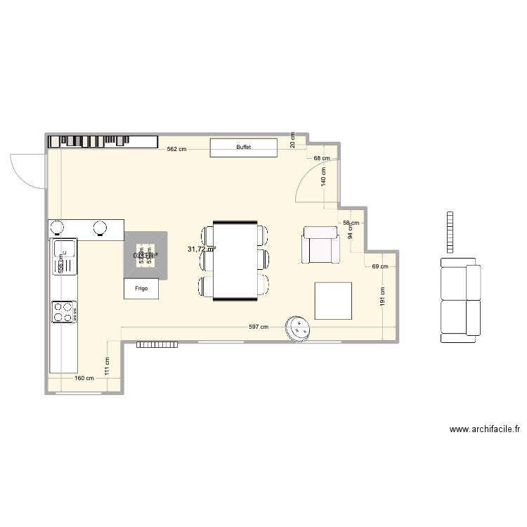 Appartement Feutrier 4. Plan de 2 pièces et 33 m2