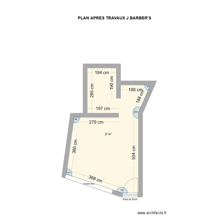 PLAN J BARBER'S APRES TRAVAUX . Plan de 1 pièce et 27 m2