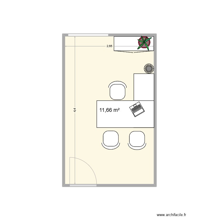 Nouveau bureau Mulhouse. Plan de 1 pièce et 12 m2