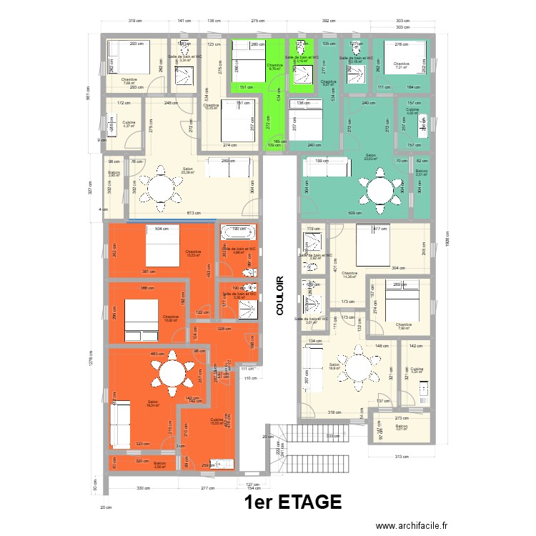 1ER ETAGE 8 FEVRIER 2025. Plan de 28 pièces et 243 m2