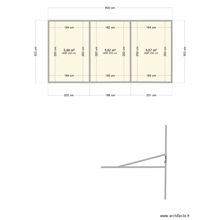 carport. Plan de 3 pièces et 17 m2