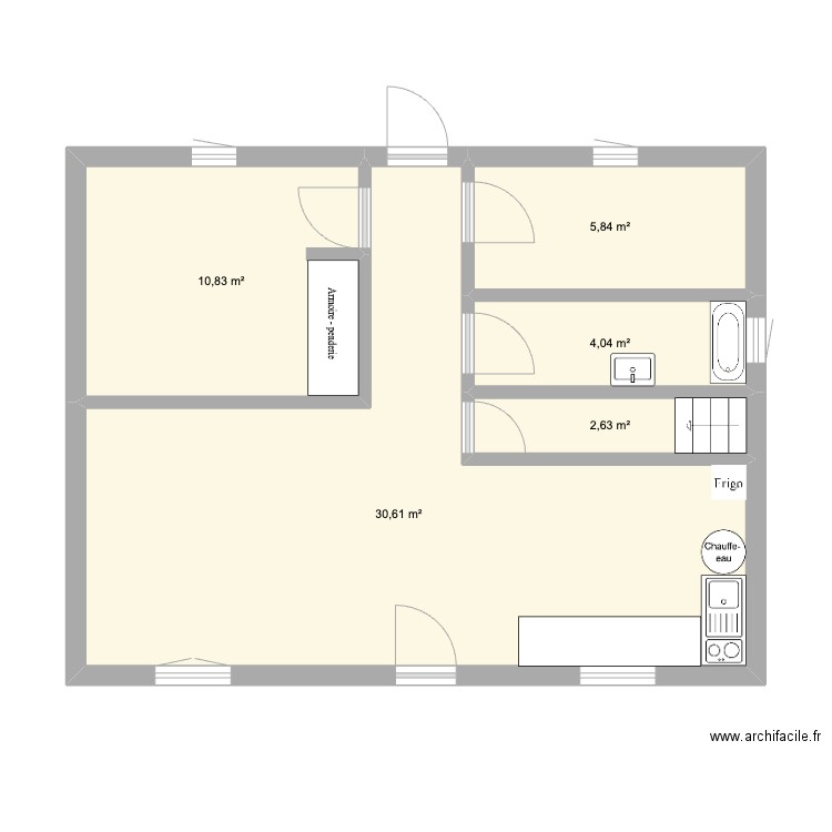 Test. Plan de 5 pièces et 54 m2