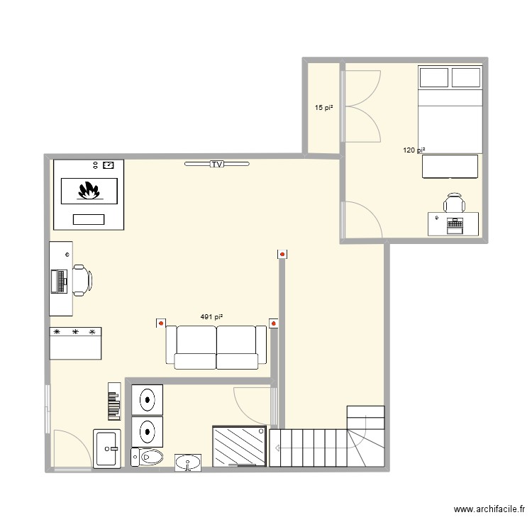 Sous-Sol 3. Plan de 3 pièces et 58 m2