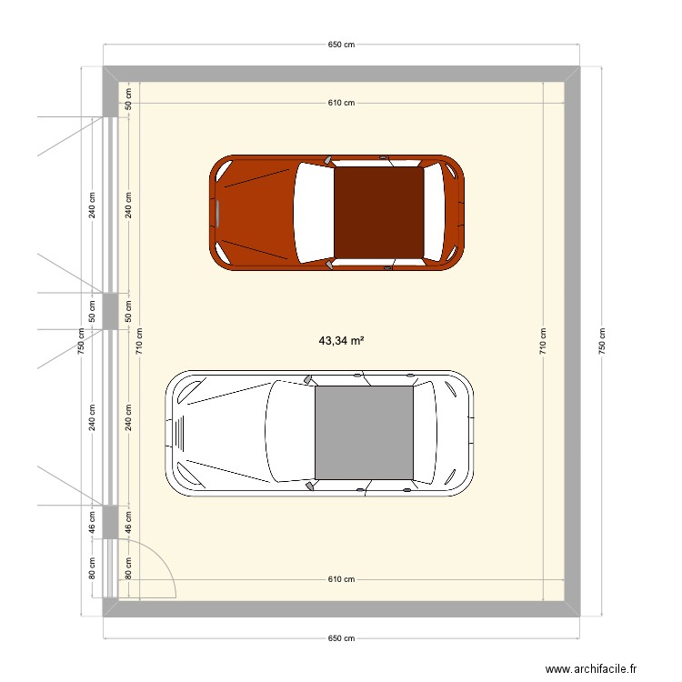 garage 2 voitures Vendée. Plan de 1 pièce et 43 m2