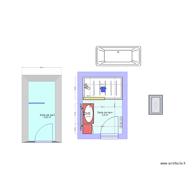 nicole sdb. Plan de 2 pièces et 6 m2