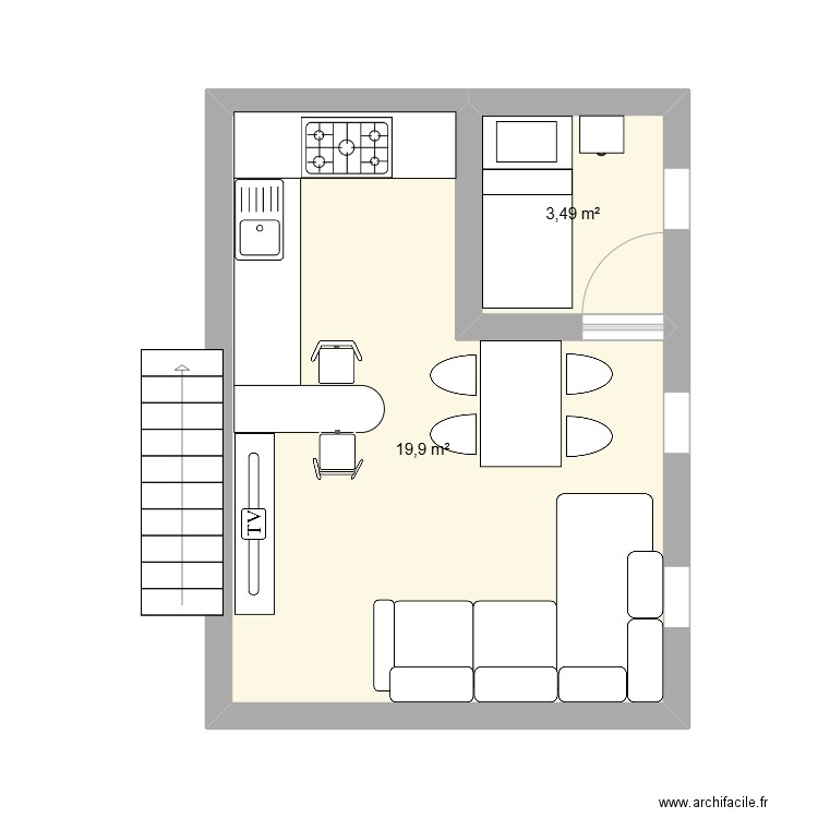 maison roof. Plan de 2 pièces et 23 m2